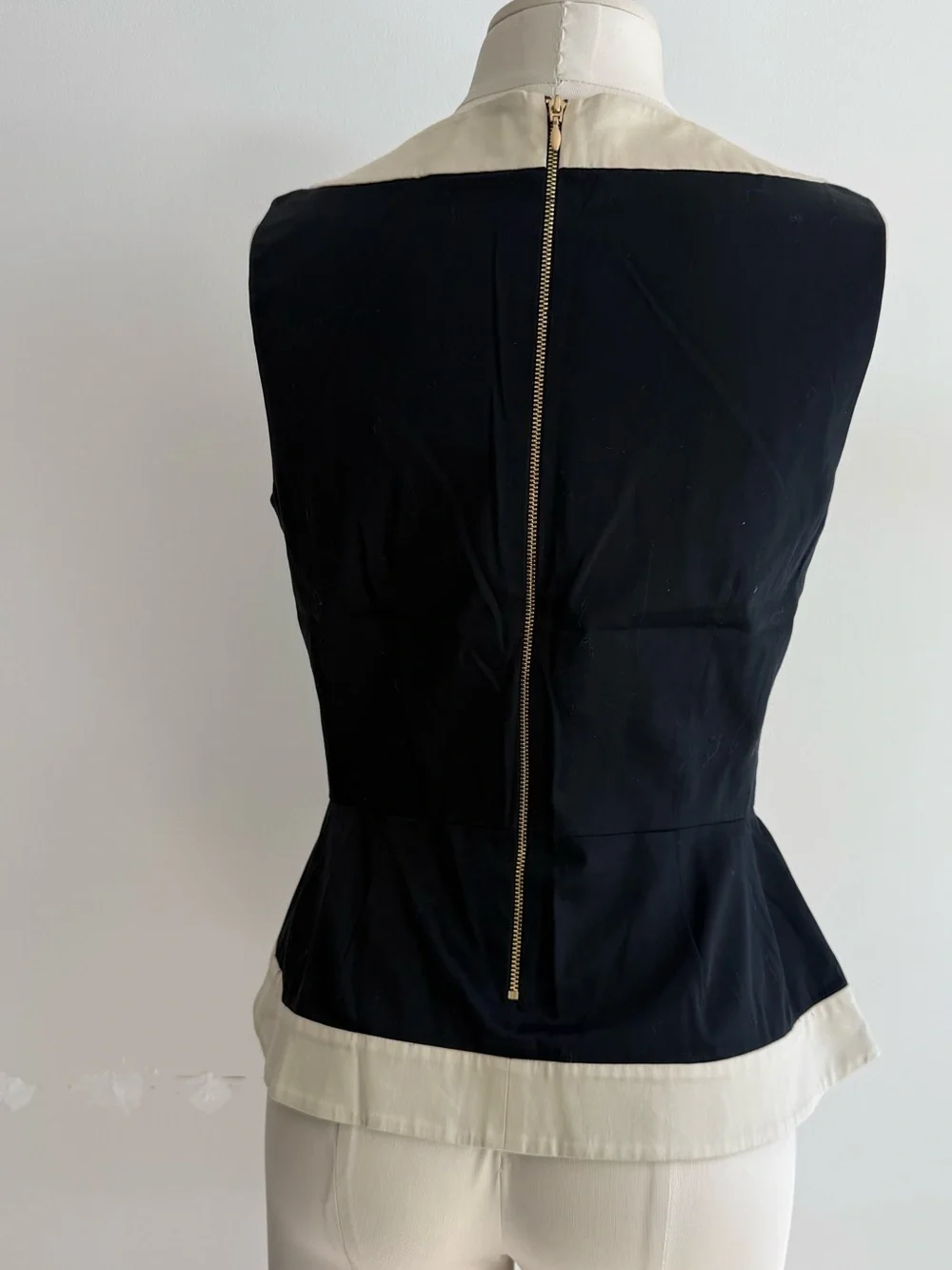 kate spade Black Sleeveless Peplum Top with Cream Trim